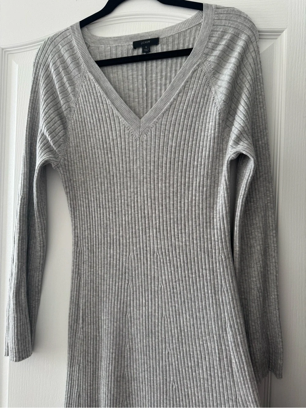 J. Crew Light Gray Ribbed V-Neck Sweater Dress